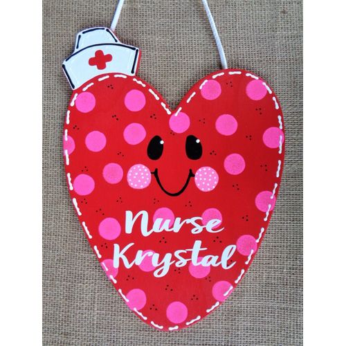 Personalized NURSE HEART Valentine Wall Art  SIGN NAME Door Hanger Plaque School