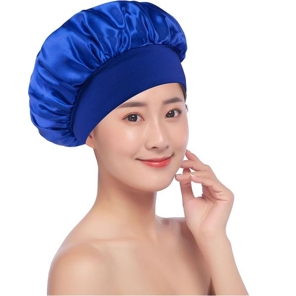 Shower Cap Hair Cap Bath Waterproof Bath Hat Convenient Women Elastic Waterproof Bathing Shower Cap Reusable Salon Hair Protection Hat (Blue)