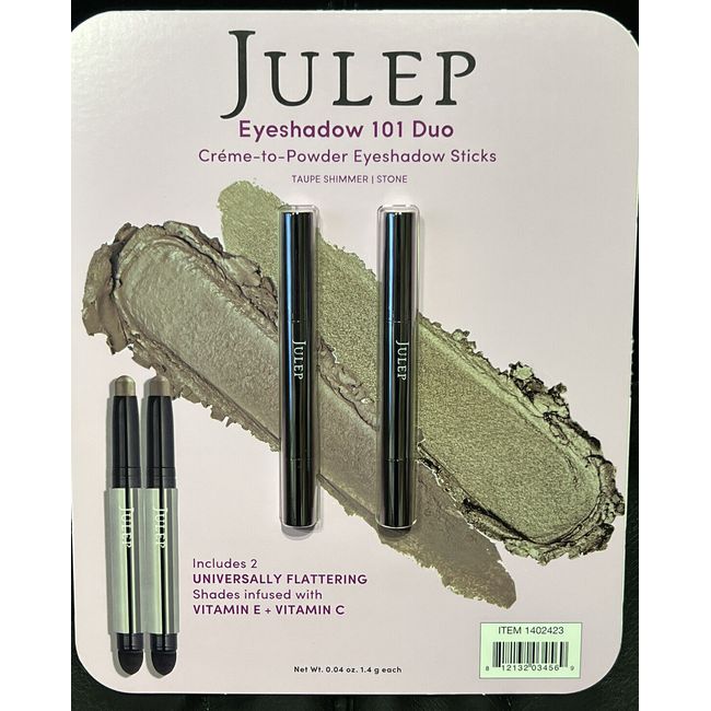 JULEP 101 Duo, Creme-to-Powder Eyeshadow Set, Taupe Shimmer / Stone NEW Sealed