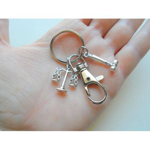 Law Scales Charm Keychain with Gavel Charm and Clasp, Paralegal Charm Keychain