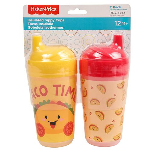 Cudlie Fisher Price Unisex Baby 10 Oz 2 Pack Insulated Sippy Cups with Taco Time Print