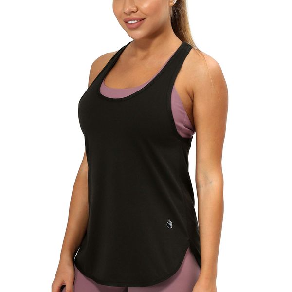 icyzone Yoga Sport Tank Top Damen Racerback Lauftop Fitness Running Shirt Oberteile (L, Black)