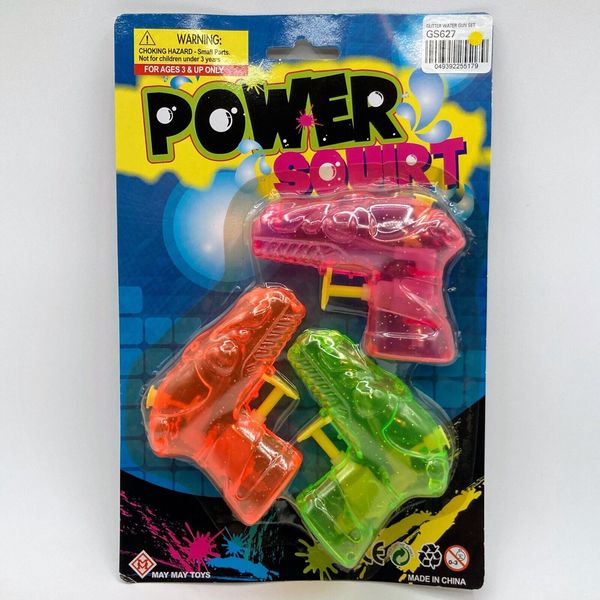 Power Squirt Plastic Toy Water Guns 3 Pk Translucent Orange Pink Green VTG NOS