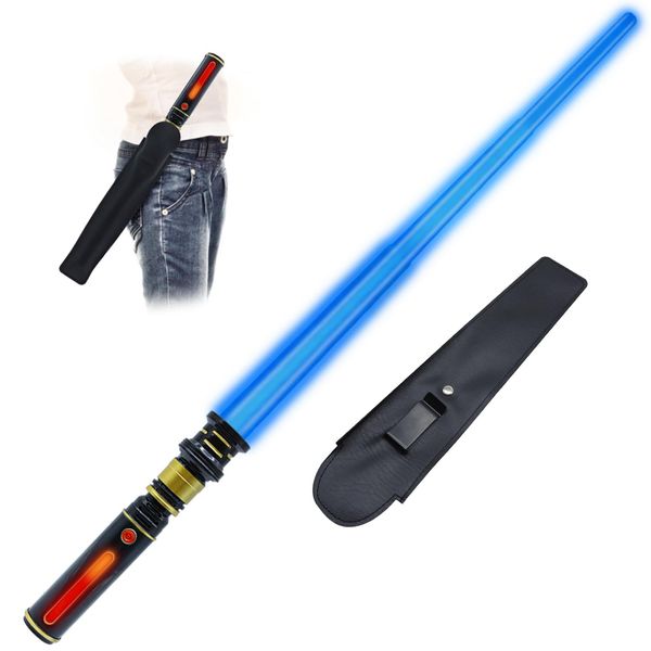 Light Up Saber for Kids, Blue Lightsaber with FX Sound, Expandable Light Swords Set for Galaxy War Fighter Warriors, Halloween Dress Up Parties (with Belt Clip)