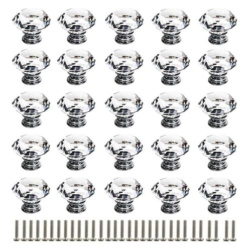 KAHEIGN 25Pcs Crystal Door Knob, 30MM Diamond Drawer Knobs Crystal Door Handles Diamond Pulls for Home Kitchen Office Chest Cabinet Drawer (wiht 25Pcs Screw)