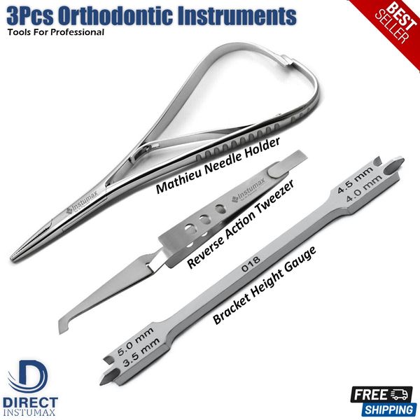 3pcs Dental Orthodontic Height Gauge & Wick-Type Mathieu Needle Holder Set