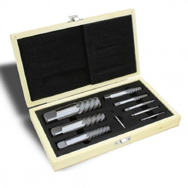 9PC JUMBO SPIRAL FLUTE EXTRACTOR SQUARE SHANK WITH WOOD CASE