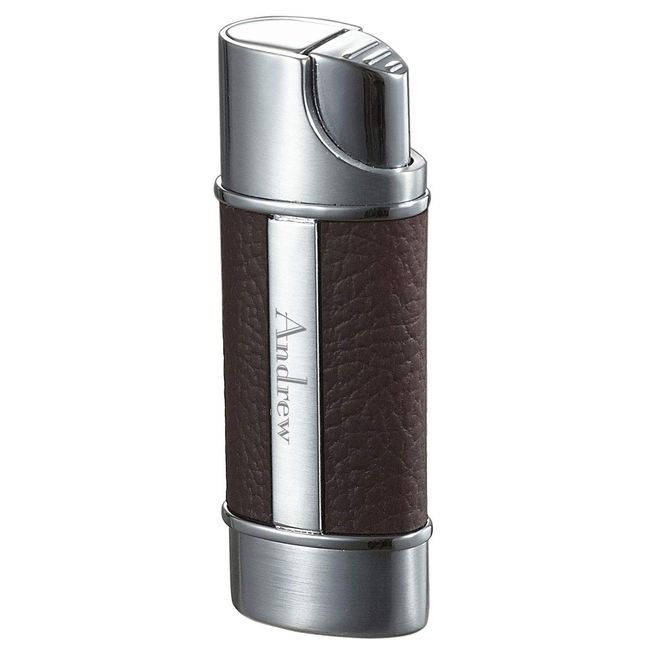 Personalized Visol Piccolo Single Torch Flame Cigar Lighter with Brown Leather and Free Laser Engraving