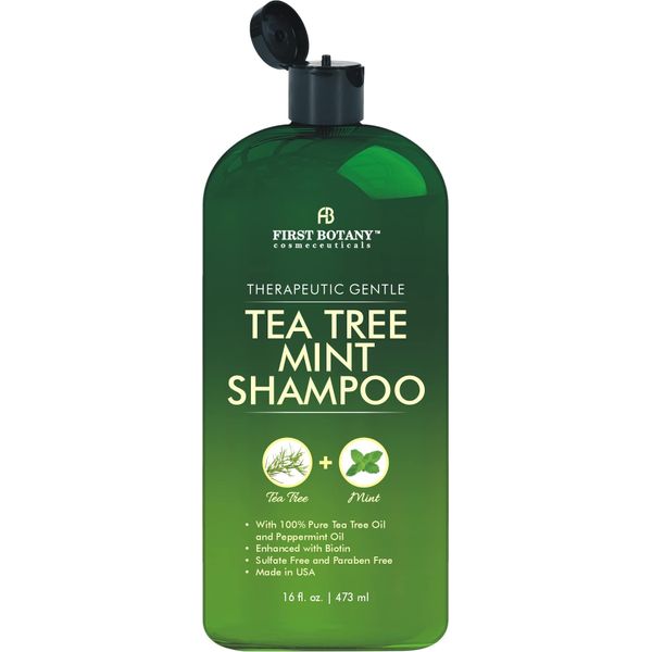 First Botany, Tea Tree Oil Shampoo 16 fl oz - Anti Dandruff Shampoo Natural Oil cleanser For Dry Itchy & Flaky Scalp - Sulfate Free Paraben Free Cleanser - Prevents Head Lice & Thinning