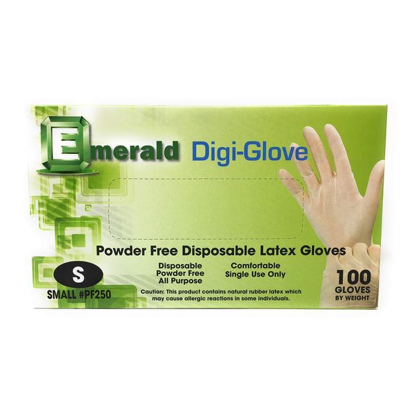 Emerald Digi-Gloves, Powder Free Disposable Latex Gloves (Small)