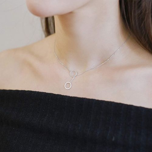 YienDoo Creative Y-shaped Necklace Hollow Ring Necklace Chain Jewelry Accessories for Women and Girls (Silver)