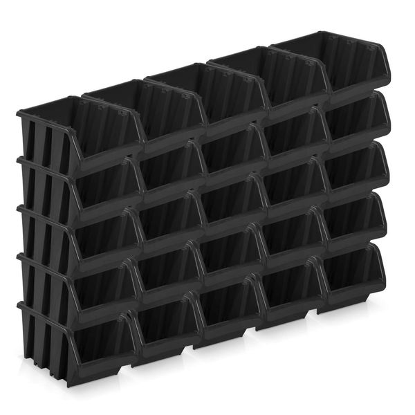 Pack of 25 Size 3 Plastic Storage Boxes – Black (12 x 19.5 x 9 cm)