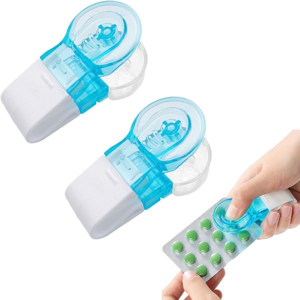 Pill Taker Remover, 2PCS Tablets Pills Blister Pack Opener Assistance Tool, Portable Pill Dispenser No Contact Easy to Take Out Pills Tool, Medication Dispenser for The Elderly, Disabled, Individuals