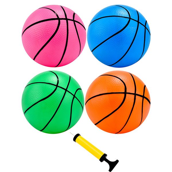 4 Pieces Mini Basketball Inflation Mini Ball with Pump and Basketball Needles for Toddler Kids Teenagers Party Favor Gifts