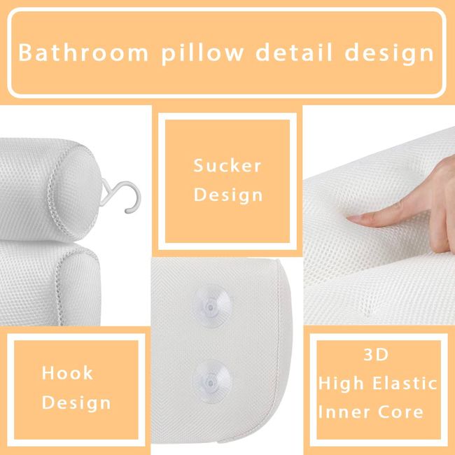 Luxury Bath Pillow Luxury Bathtub Pillow, Ergonomic Bath Pillows for Tub  Neck and Back Support, Bath Tub Pillow Rest 3D Mesh Breathable Bath  Accessories for Women & Men, Spa Pillow with Hooks 