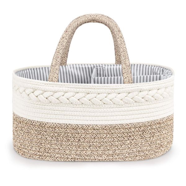 Baby Diaper Caddy Organizer, Stylish Cotton Rope Baby Basket Nursery Storage Organizer for Changing Table, Maliton Extra Large Diaper Caddy for Baby Stuff, Baby Registry Must Haves