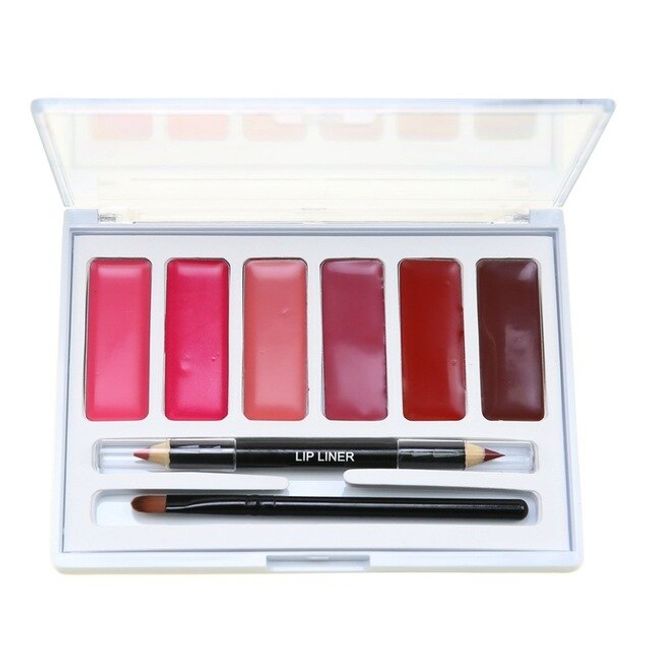 Lip Palette No Label 6 Color Makeup Lipstick Palette Long Lasting Matte Cosmetic Set Brush and Lip Liner Pencil