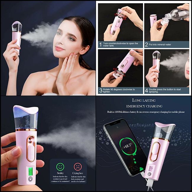 Nano Facial Mister analizador Hidratan piel vaporizador portátil con USB y mujer