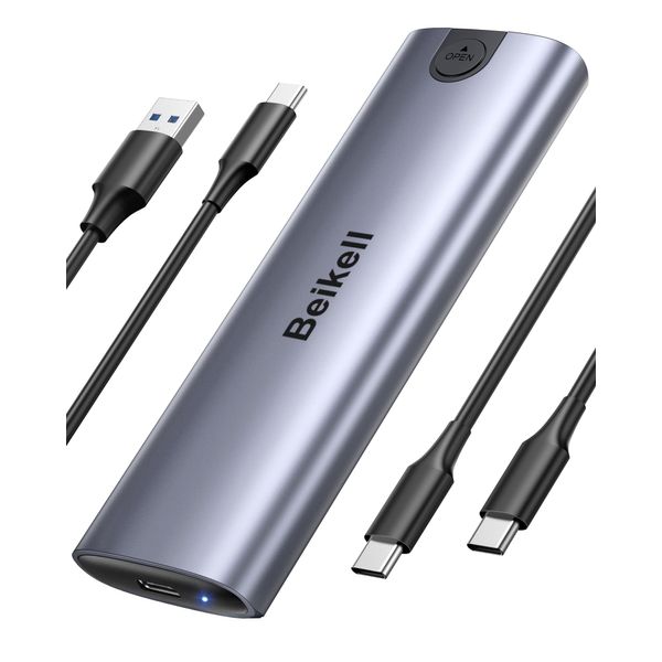 Beikell M.2 NVME Gehäuse, Werkzeuglos 10Gbps M.2 SSD Gehäuse USB 3.2 Gen 2 NVMe zu USB Adapter für 2230/2242/2260/2280 M.2 NVMe/SATA SSD von M-Key/M+B Key mit USB C zu C- und USB-A-zu-C-Kabel