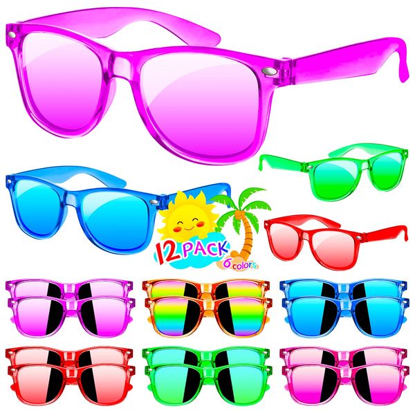 Kids Sunglasses Bulk, 12 Pack Kids Sunglasses Party Favor, Translucent Sunglasses for Kids with UV400 Protection, Party Supplies, Beach, Pool Party Favors, Party Favor for Kids Boys and Girls 3-8