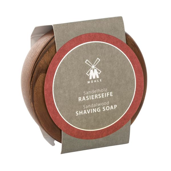 MÜHLE Wooden Bowl with Shaving Soap | Sandalwood | 65 Grams | Shave Soap for Men | Steamed Ash Shaving Bowl | Rich & Light Soap Formula | Nurturing Shave Soap Lather