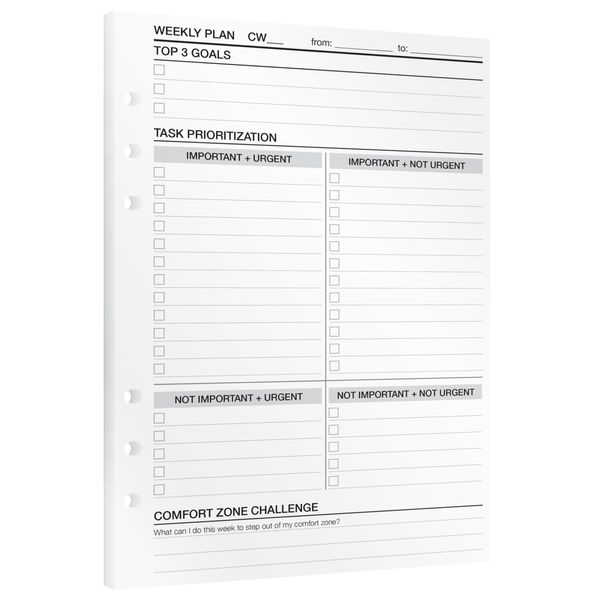 KOMPASS® Weekly Planner | A5 Planner Inserts | 30 Sheets for Weekly Planning, Goal Setting & Reflection | Weekly Calendar, Task Prioritization, Eisenhower Matrix | Bullet Journal & Productivity Sheets