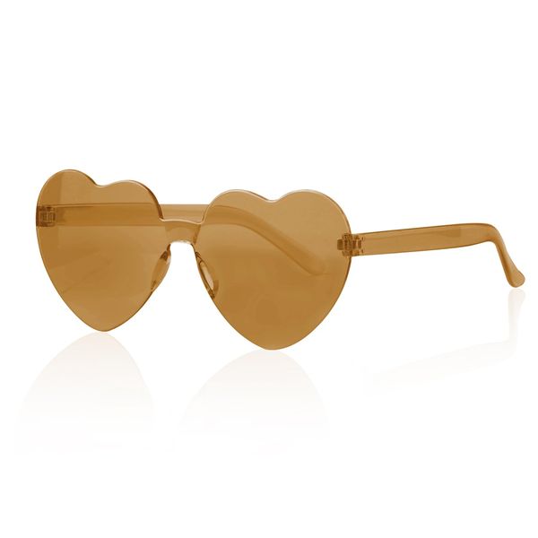 Vanyibro Heart Shape Sunglasses Rimless Multicolor Heart-Shaped One-Piece Glasses(Brown)