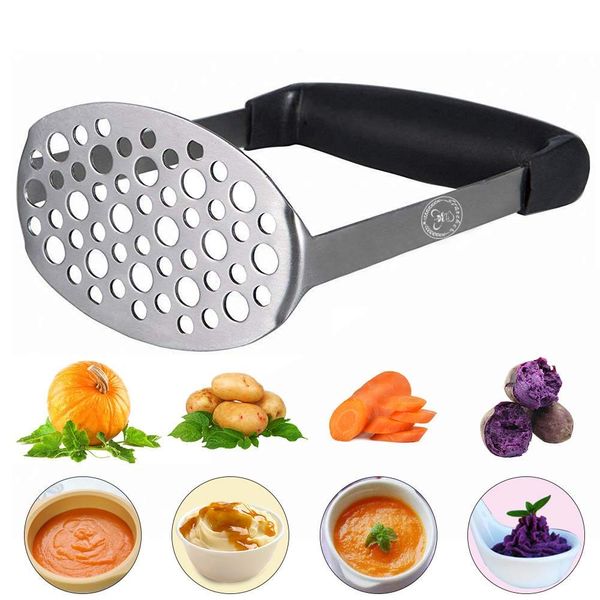 Starchef Masher Ricer,Stainless Steel Masher Ricer with Soft Handle, Baby Food Fruit & Vegetable Masher Ricer, Potato Ricer Masher(Black)