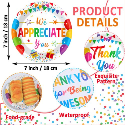 48Pcs Colorful We Appreciate You Paper Plates Thank You Party Supplies Appreciation Tableware Disposable Thankful Plates for Teacher Employee Doctors Nurse Appreciation Week Retirement Party Decor