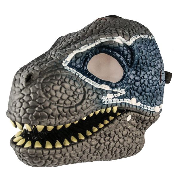 Dinosaur Mask Costume, Dino Toys Head Covering Opening Jaw Realistic Texture Latex Movie Role Playing Prop Funny Horror Mask for Party Halloween Activities (Blue)