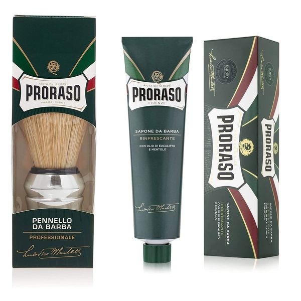 PRORASO Shaving Brush & Shaving Cream (Refreshed) Whisk Brush 100% Pig Hair Shaving Made in Italy