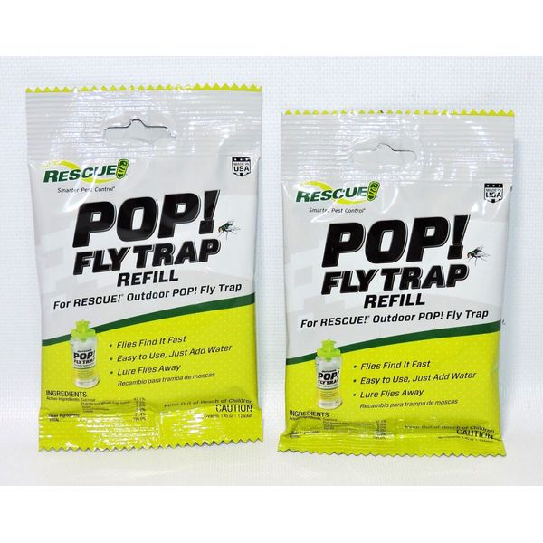 2 PACK Rescue Pop! Fly Trap Refill for Outdoor Trap, 1.45 oz, 2 Packets, NEW NIP