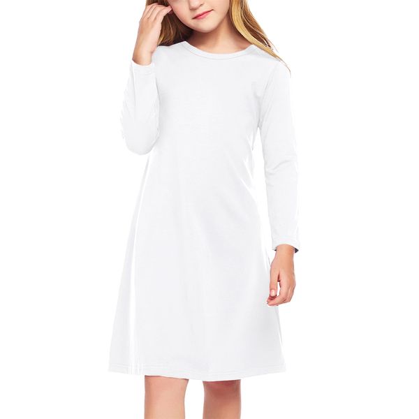 Arshiner Girls Dress Kids Long Sleeve Solid Color Casual T-Shirt Dress