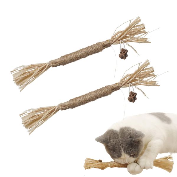 PAZ'S GIFT Catnip Toy Cat Toys Catnip Toy cat chew Toy cat Kicking silvervine Stick Teeth Cleaning Cute Kitten Teething Indoor Interactivecat Dental Care Matatabi (Raffia 2pcs)