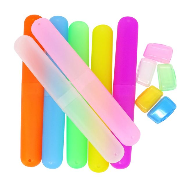 Honbay 7PCS Plastic Dust-Proof Toothbrush Case Holder for Daily and Travel Use - 5 Toothbrush Head Covers as Gift, Random colors