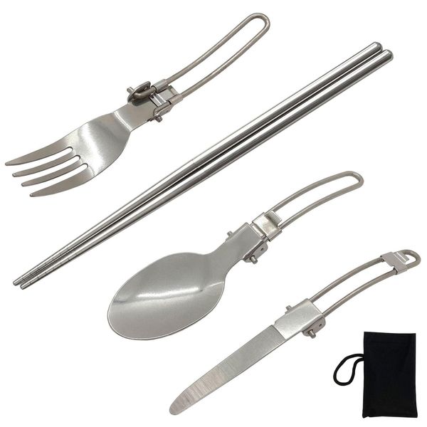 Seekdem SD-CK005-5P Cutlery Set, 5-Piece Set, Outdoor, Camping, Cookware, Fork, Spoon, Knife, Chopsticks Set, Storage Bag Included