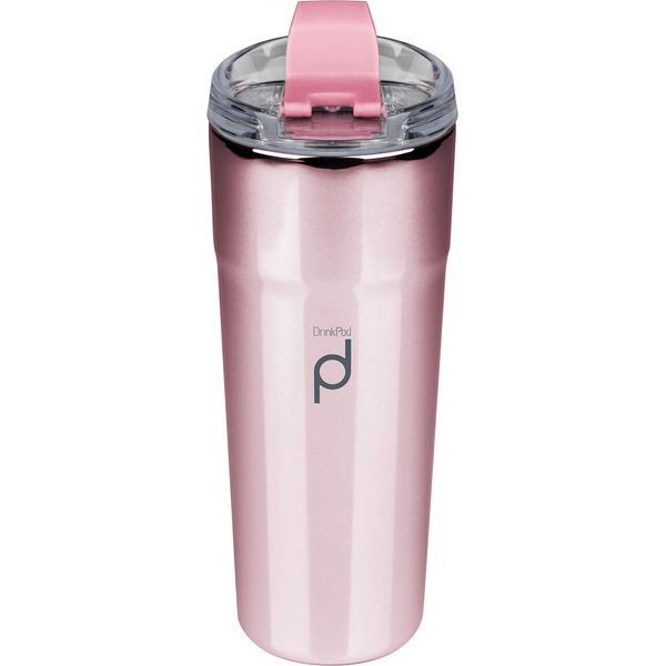 DrinkPod Stainless Steel Reusable Coffee Tumbler, 500ml, Metallic Rose Gold, Keeps Drinks Hot/Cold for up to 6 Hours