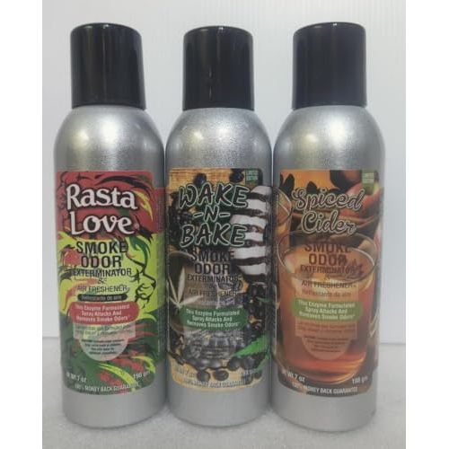 Smoke Odor Exterminator 198 gm/ 7 oz Large Spray Rasta Love Set of Three Cans. Assortment (3) Includes Rasta Love,Wake N Bake & Spiced Cider.