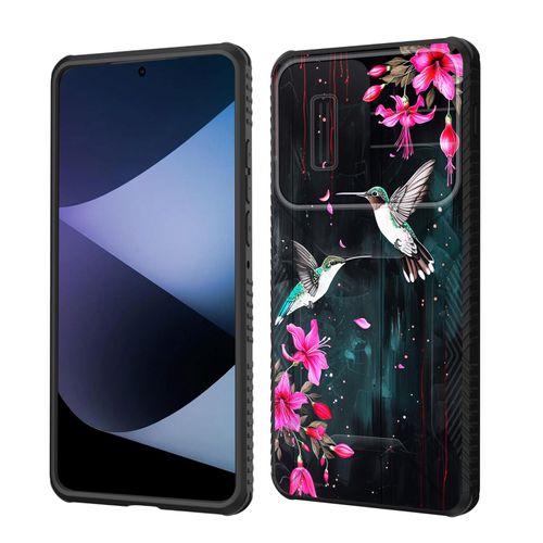 wiaekosef for Moto Edge 5G 2024 Case Built in Slide Camera Lens Cover,Heavy Duty Shockproof Protection Dual Layer Case for Motorola Moto Edge 5G 2024 6.6 inch,Flower Hummingbird