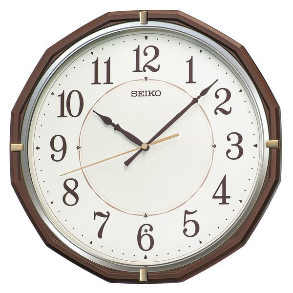 Seiko Clock KX274B Wall Clock, Radio, Analog, Brown Metallic, 12.0 x 12.0 x 1.9 inches (305 x 305 x 47 mm)