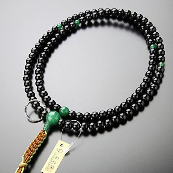 «Special Price» Nenju Dot Com Soto Buddhist Prayer Beads for Men Shakuni Ebony (Glossy) Indian Jade Genuine Silver Ring String Tassel [Genuine Beads Kyoto 108 Beads Double Shaku 2 Shaku 2 Aventurine