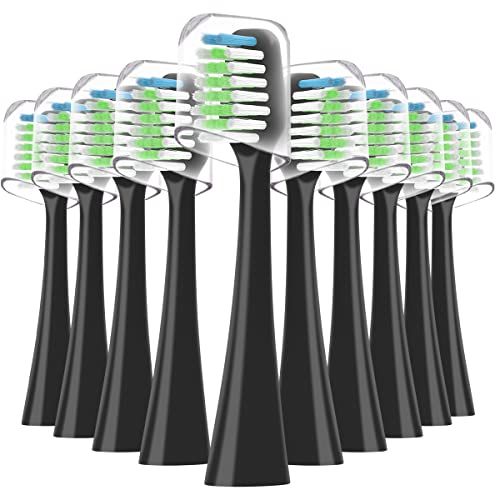 Sonic Replacement Toothbrush Heads Compatible with Waterpik Complete Care 9.0 (CC-01), 5.0 (WP-862) Electric Toothbrush, Soft Bristle, 10 Count (Black)