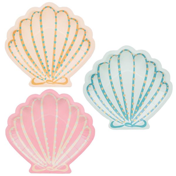 Talking Tables Mermaid Themed Pastel Paper Plates, Shell Shaped Recyclable Eco-Friendly Kids Birthday Party Tableware Decorations Under The Sea Celebrations or Baby Shower |12-Pack, WAVESPLTSHELL