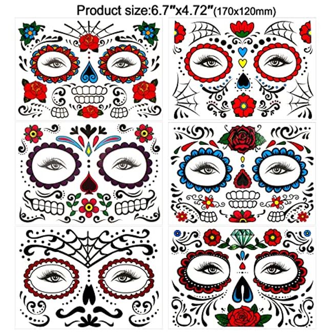 30 Sheets Halloween Face Stickers Body Art Decal Tattoos Skull Waterproof  Make up Stickets Stuckers 