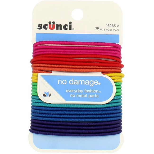 Salerm Cosmetic Scunci 1626503a048 No Damage Hair Elastics Assorted Colors 28 Count, 28 Count