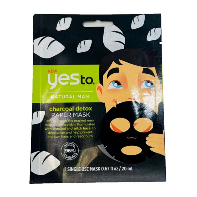 Yes To Men Charcoal Detox Paper Mask, Formulated With Charcoal Witch Hazel to De