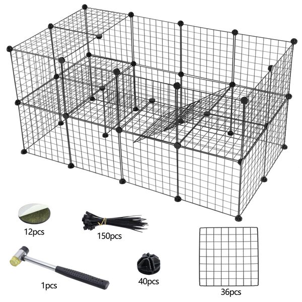 Two-Storey Dog Playpen Crate 36 Panel Fence Pet Play Pen Exercise Puppy Cage 56"