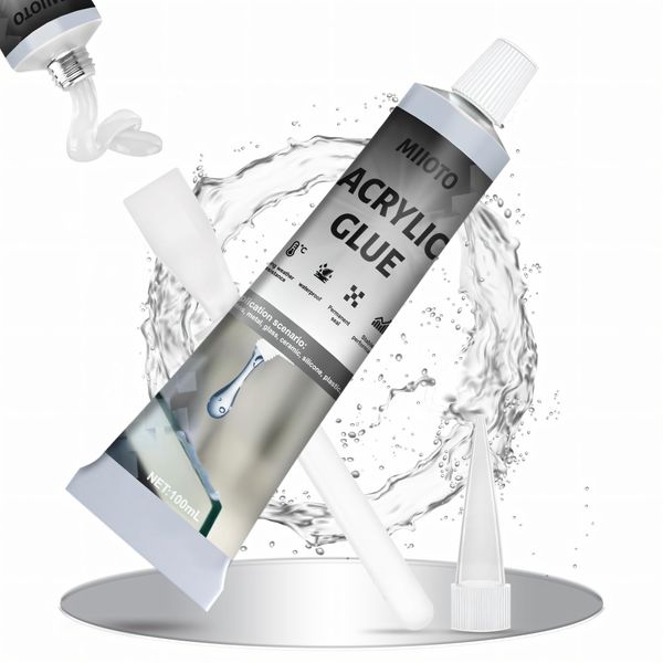 Miioto Glas Kleber Transparent, Acrylkleber, Acrylglas Kleber, Klebstoff Kaltschweißen, Glaskleber Transparent Stark Wasserfest, Glaskleber Hitzebeständig/Extrem Starker Halt -100ml