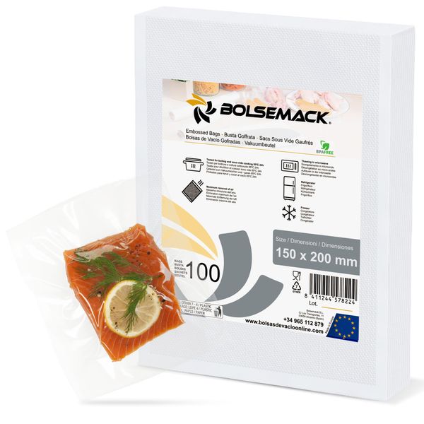 BOLSEMACK Vakuumierbeutel 15x20cm - Vakuumbeutel 100 Stück für alle Vakuumierer & Lebensmittel Vakuumiergerät - Vacuum bags sehr stark & reißfest - BPA-frei