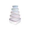 5pce container set - Square & Nestable with Col Seals 2.1lt/1.3lt/820ml/430ml/180ml